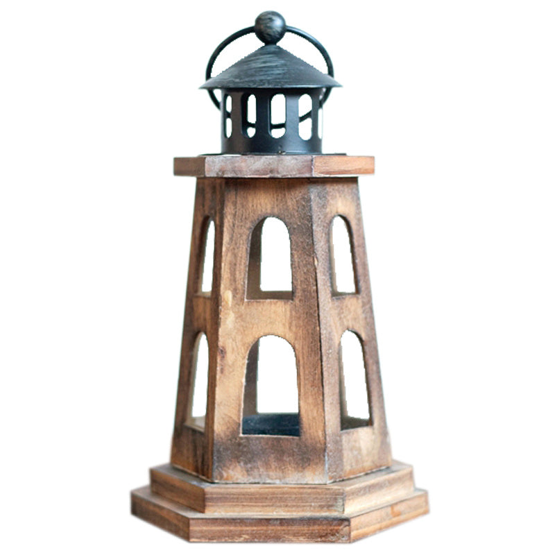 Wooden lighthouse candle holder