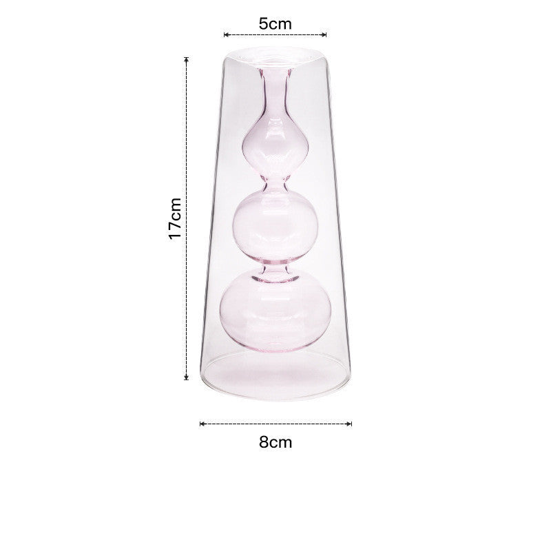 Double glass transparent vase