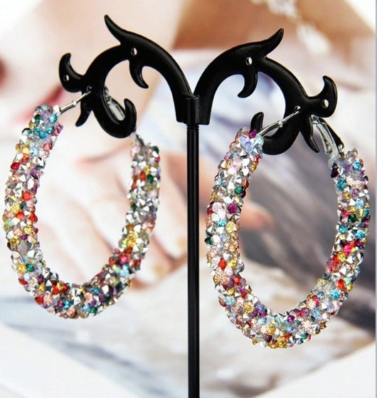 Big Circle Earrings Full Diamond Fashion Temperament