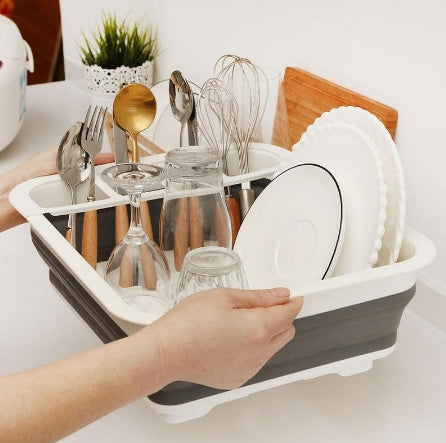 Folding kitchen drain dish rack