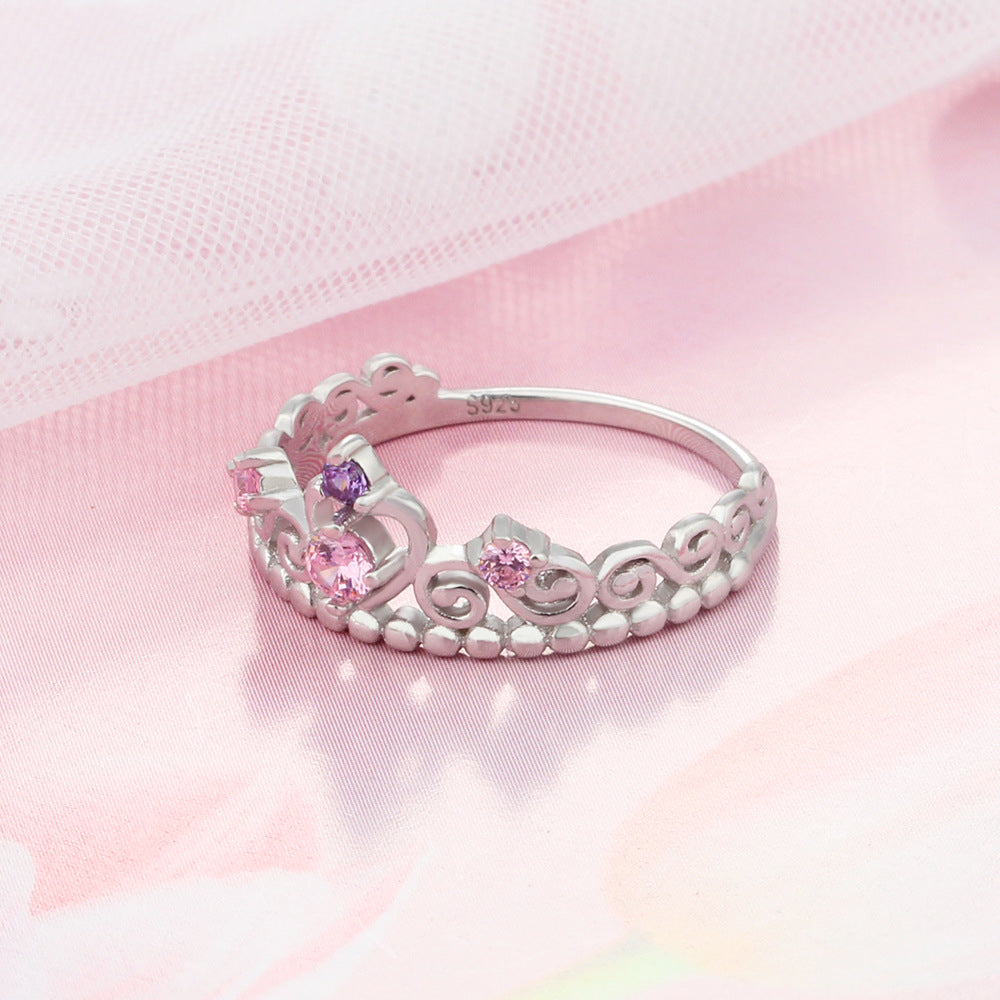 Women's Fashion Pink Zircon Crown Ring