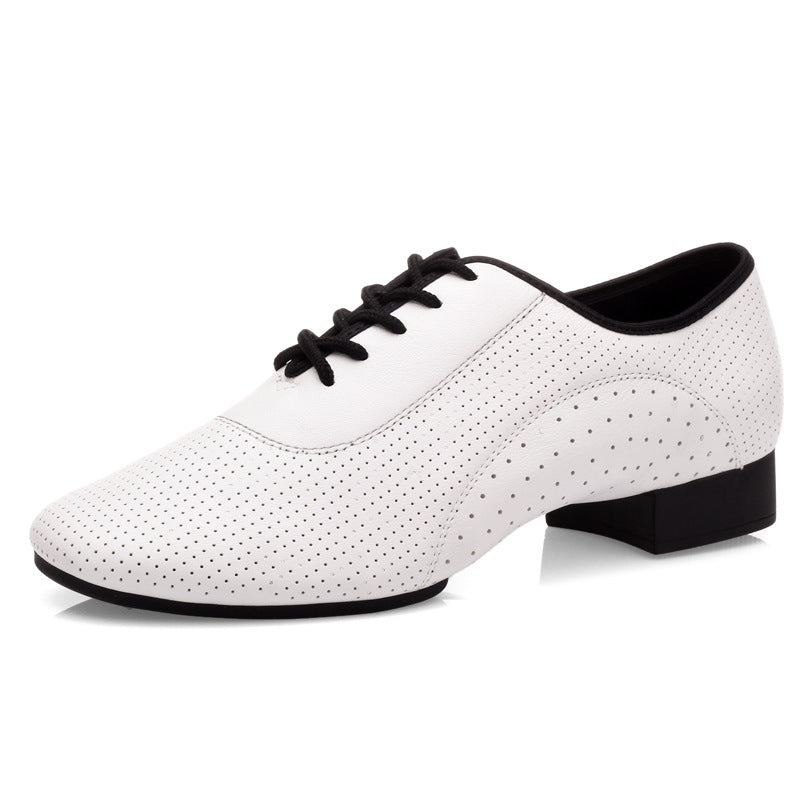 Leather Men's Modern Dance Shoes White Outdoor Rubber Sole Low Heel Latin Dance Shoes