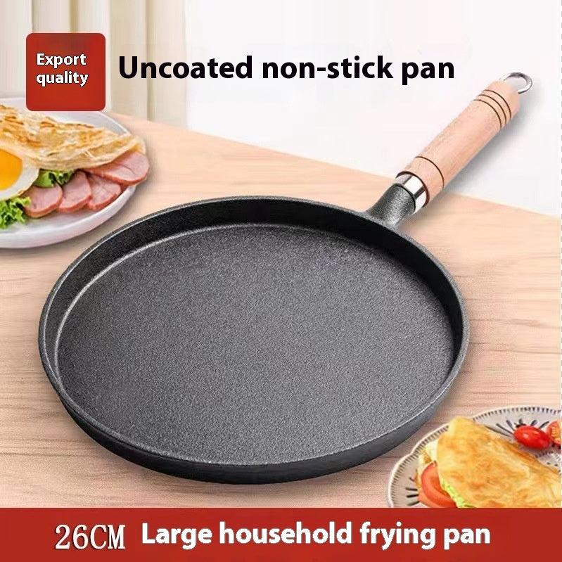 Cast Iron Pan Household Pancakes Scallion Pancake Stall Upgrade Walnut Handle Universal Non-stick Uncoated