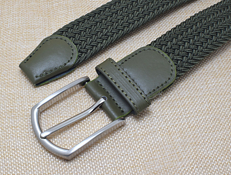 Men's Leather Canvas Woven Belt