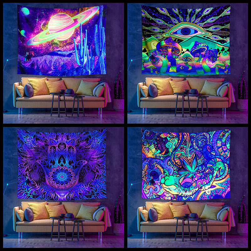 Fluorescent UV Light Psychedelic Mandala Background Ornament