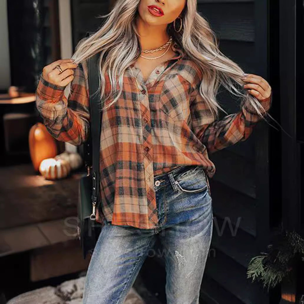 Women's Plaid Long-sleeved Shirt