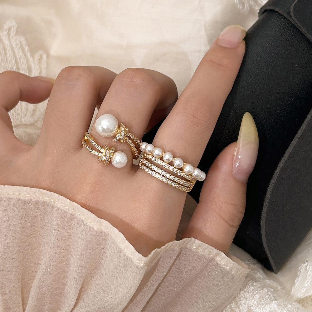 Simple Pearl Open-end Zircon Ring