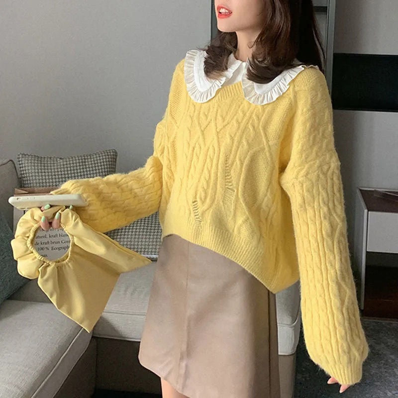 Korean Style Solid Color Pullover Sweater Outer Wear