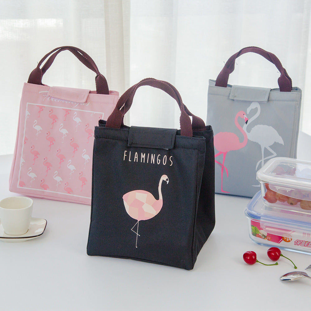 Waterproof portable aluminum case lunch bag Cartoon bird flower drop insulation bag Picnic cold insulation bag