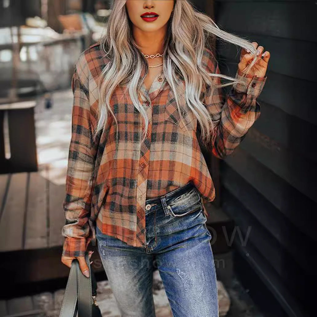 Women's Plaid Long-sleeved Shirt