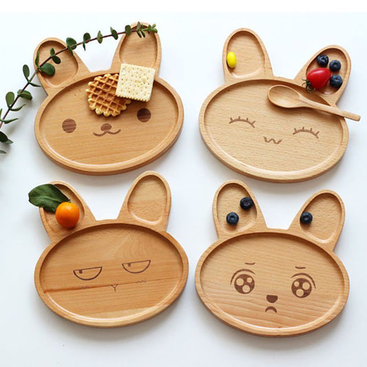 Cute wooden cartoon rabbit face dinner plate