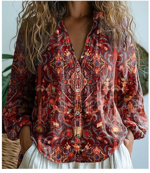 3D Printed Abstract Pattern Women's Long-sleeved Blouse