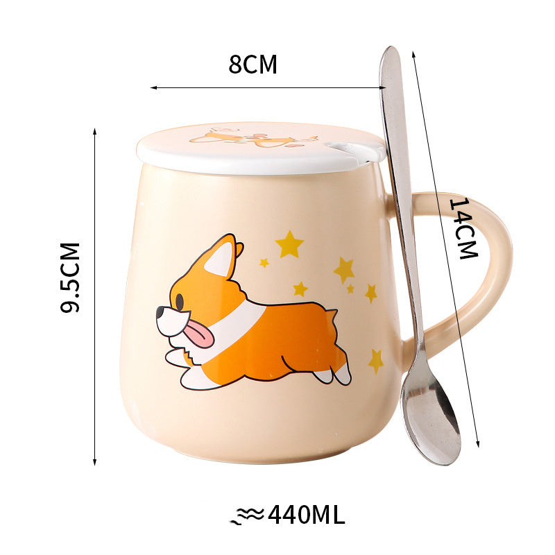 Cartoon Cute Corgi Ceramic Mug Large Capacity