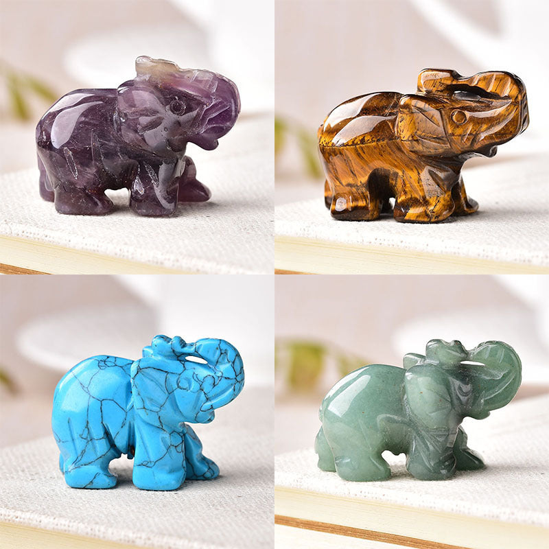 Crystal semi-precious stone carved elephant ornament