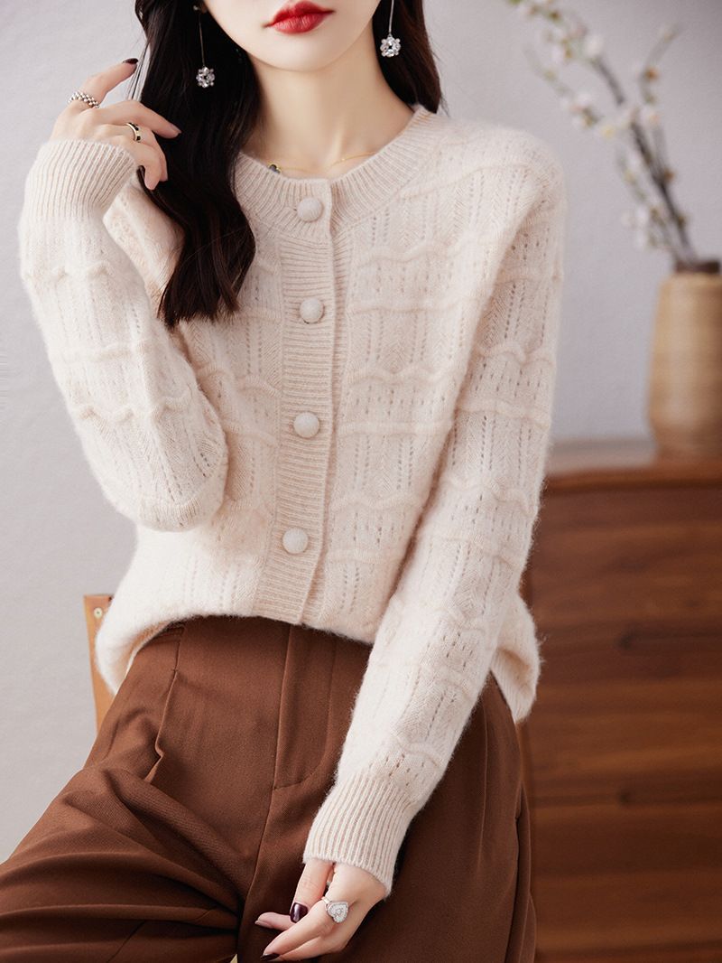 New Round Neck Cardigan Sweater For Women