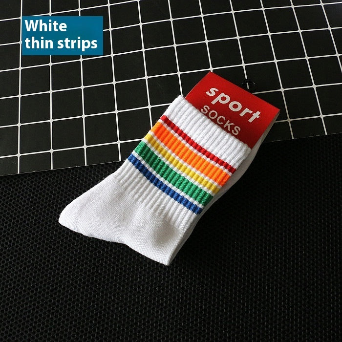 Rainbow Striped Sports Socks Towel Bottom Thickened