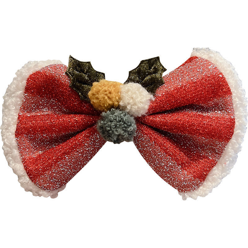 Red Big Bow Fur Ball Hair Accessories Christmas Decorations