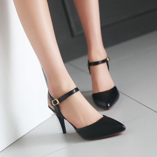 High Heel Pointy Buckle Belt Women's Shoe Hollow Out Cool