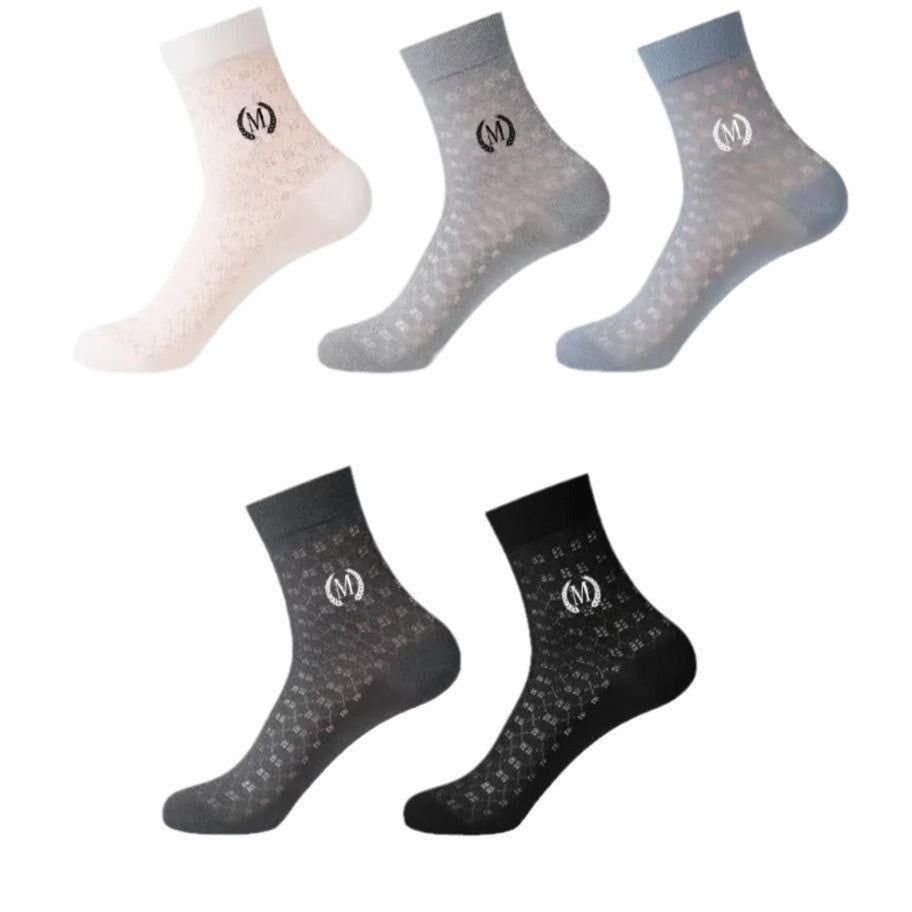 Men's Mid-calf Length Sock Ultra-thin Mesh Breathable Black And White Sports Stockings