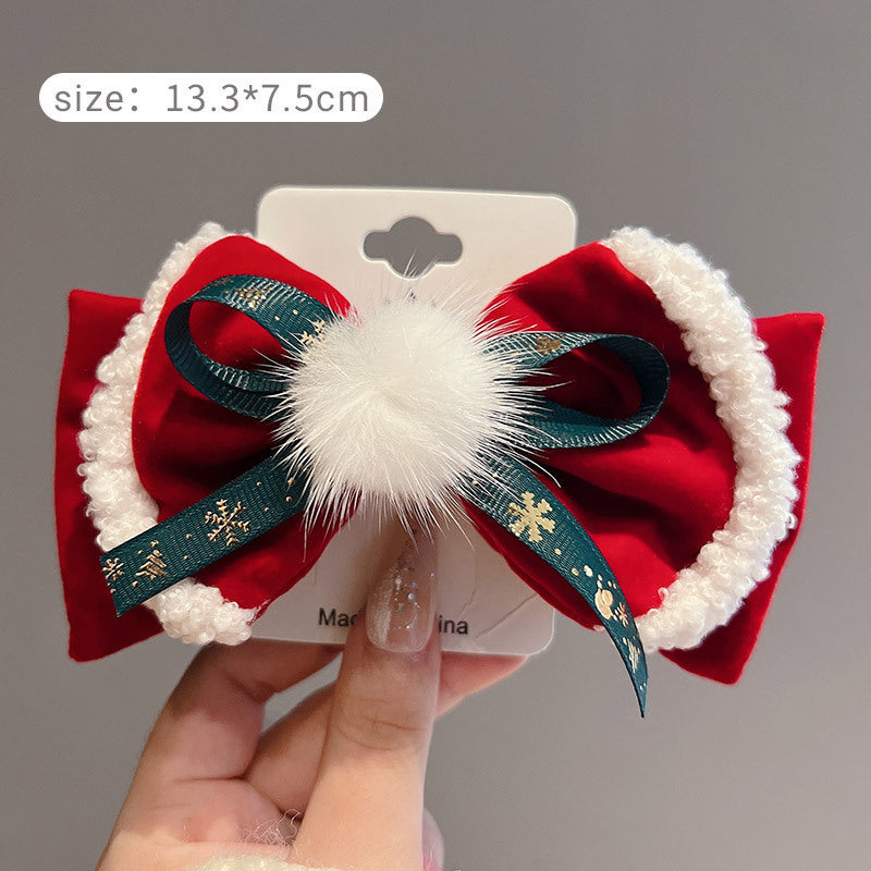 Red Big Bow Fur Ball Hair Accessories Christmas Decorations