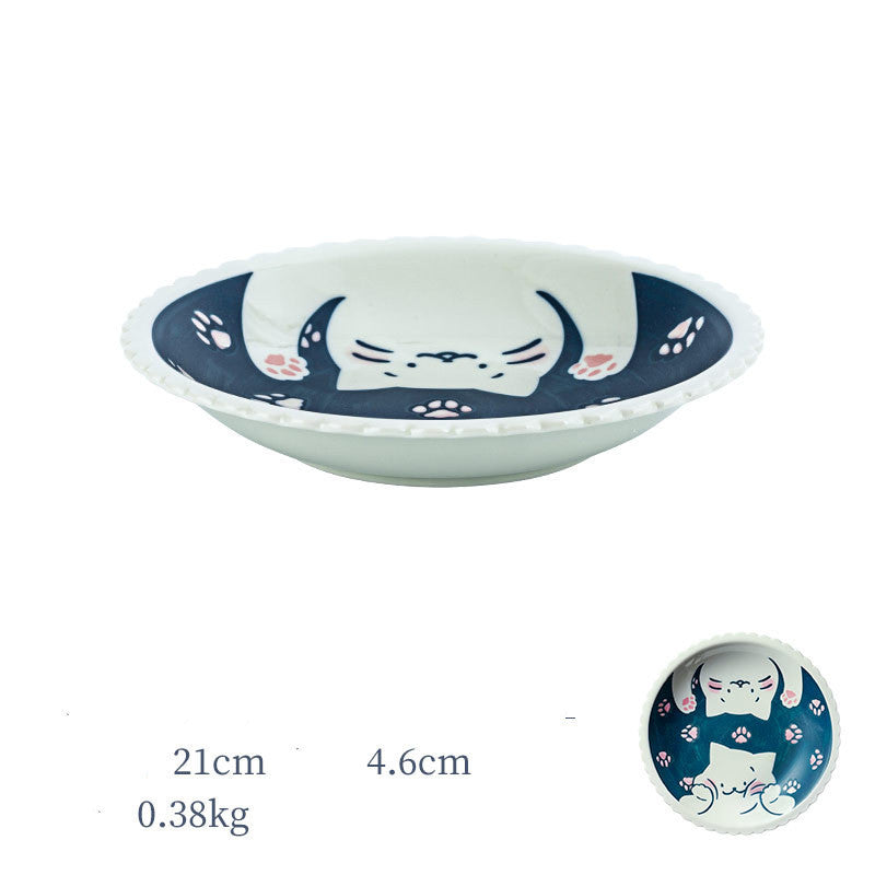 Fashion Tao Quju Cartoon Cute Dinner Plate Dish Cat Pattern