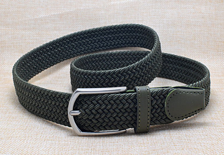 Men's Leather Canvas Woven Belt