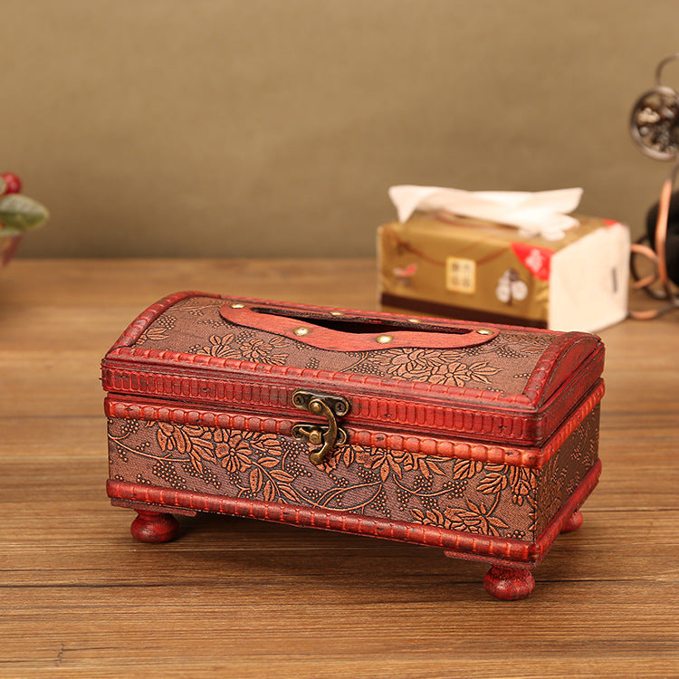 European Retro Handicraft Paper Drawer Wooden Creative Leather Lunch Box