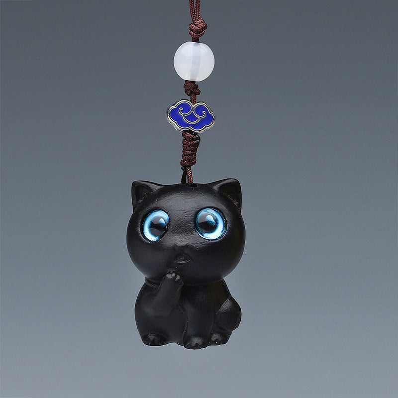 Wood Carving Little Black Cat Mini Doll Decoration Handicraft