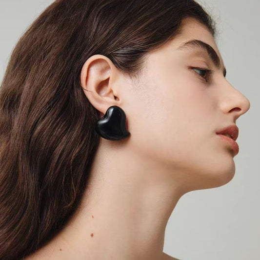 Vintage Cream Love Enamel Glaze Stud Earrings