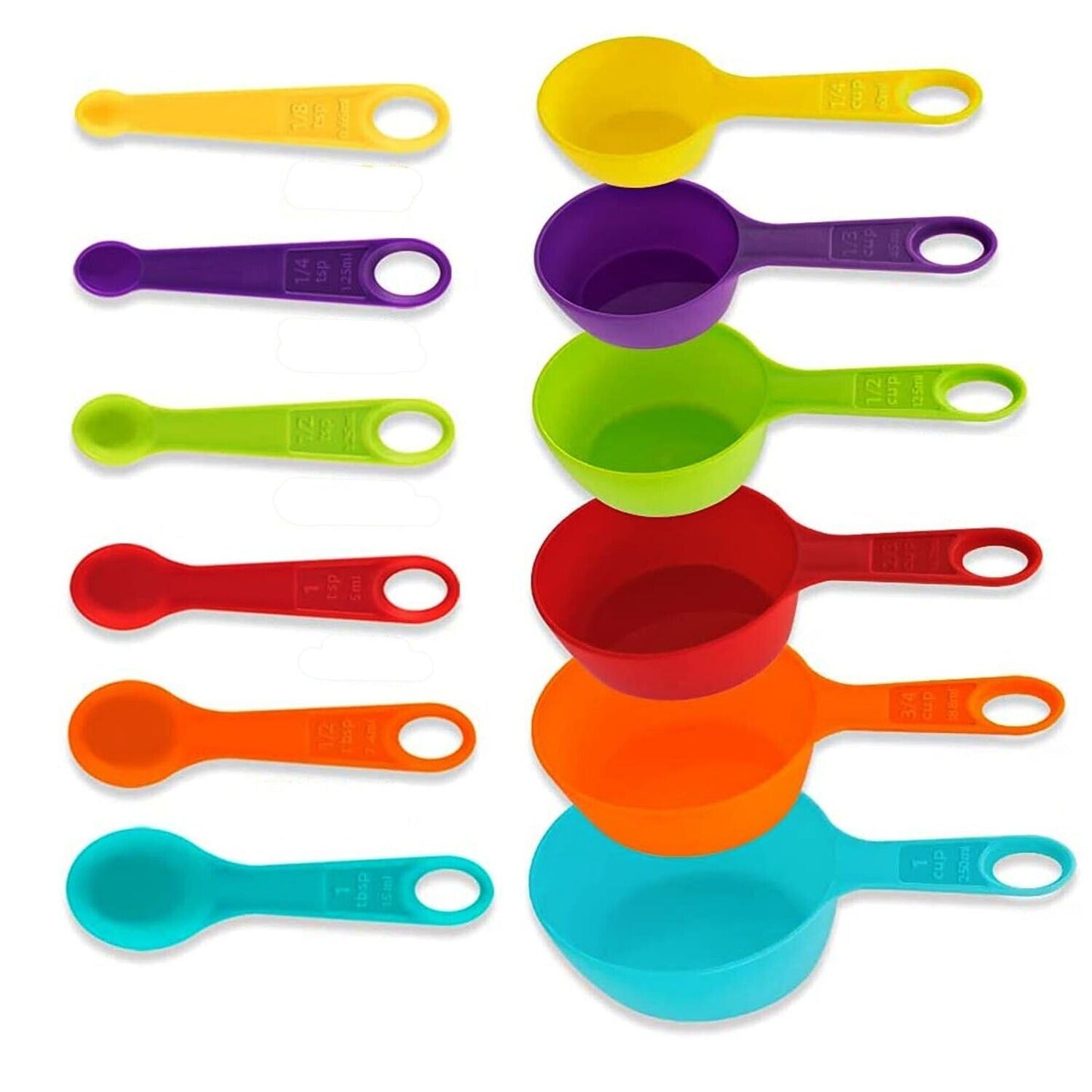 Set Of 6 Measuring Spoons And 6 Cups MultiColor Durable Plastic Kitchen Tools