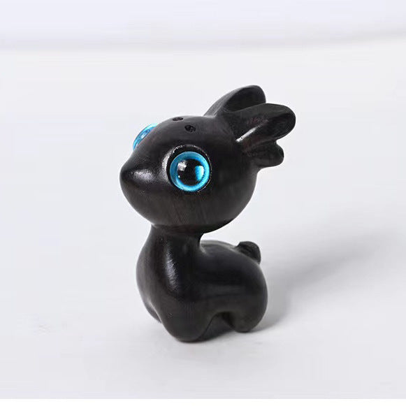 Wood Carving Little Black Cat Mini Doll Decoration Handicraft