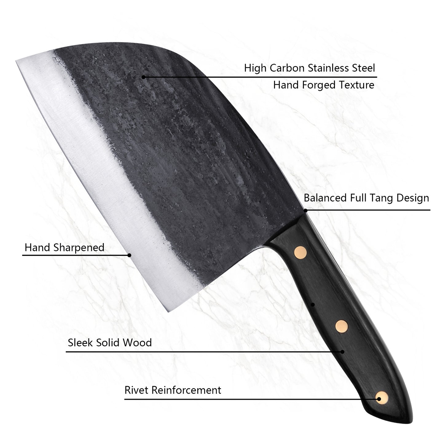 Qulajoy Serbian Chef Knife 6.7 Inch - High Carbon Steel Meat Cleaver - Professional Japanese Full Tang Hammered Cutting Knife For Kitchen Camping BBQ Outdoor