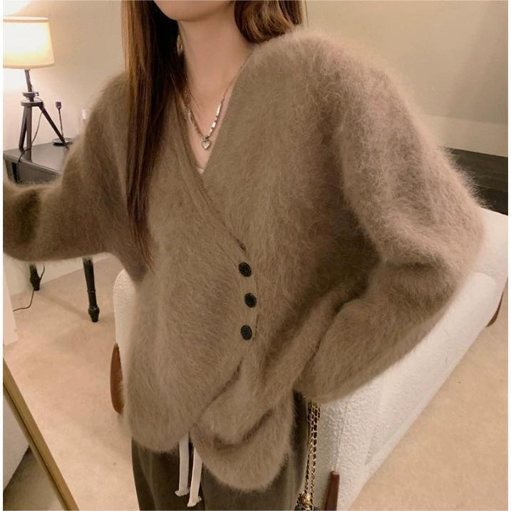 Mink Fur V-neck Irregular Sweater Cardigan For Women