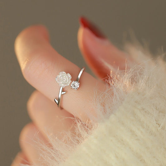 Silver Camellia Ring For Women Special-interest Design