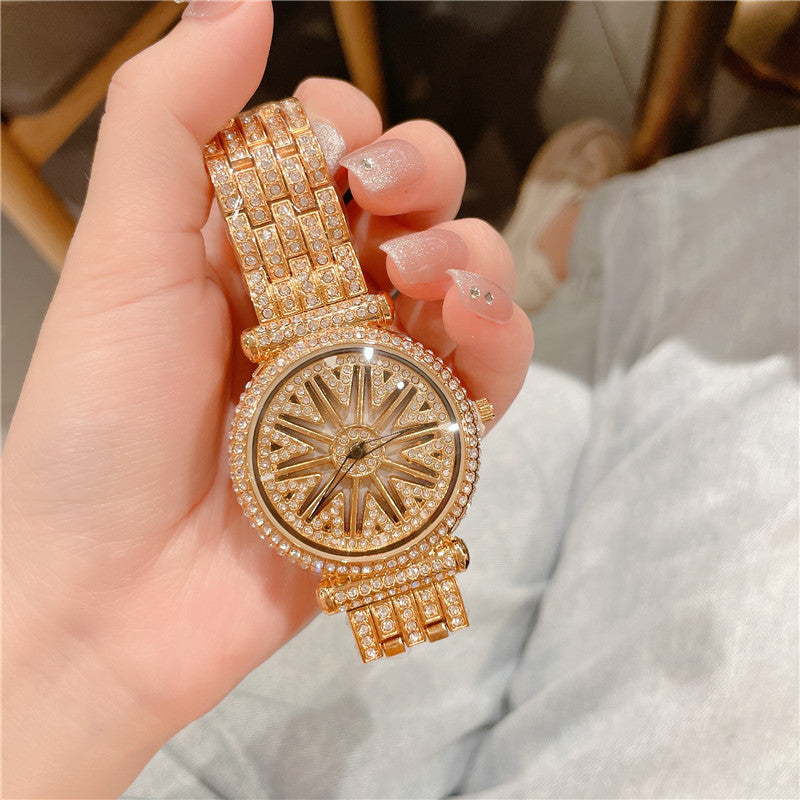 Women's Fashion Diamond Round Waterproof Rotation Watch