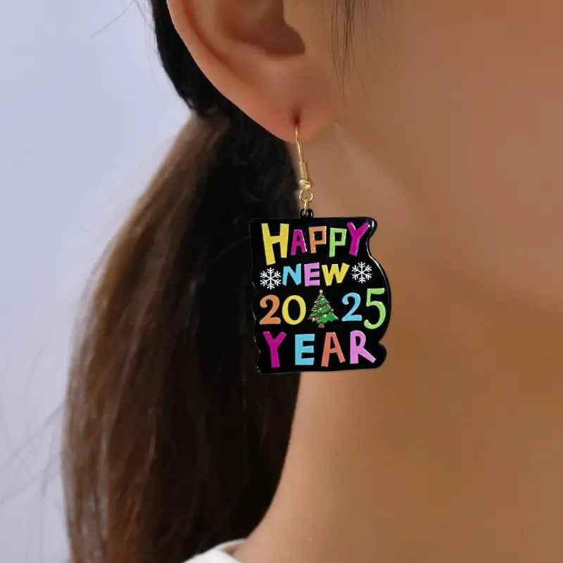 Earrings For New Year 2025 Colorful English Digital Acrylic Earrings