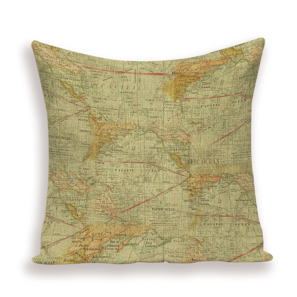 New Retro Toss Pillow Case European World Map Cushion Cover Seat Sofa Covers Morocco Linen House Home Decor Throw Pillows Cases