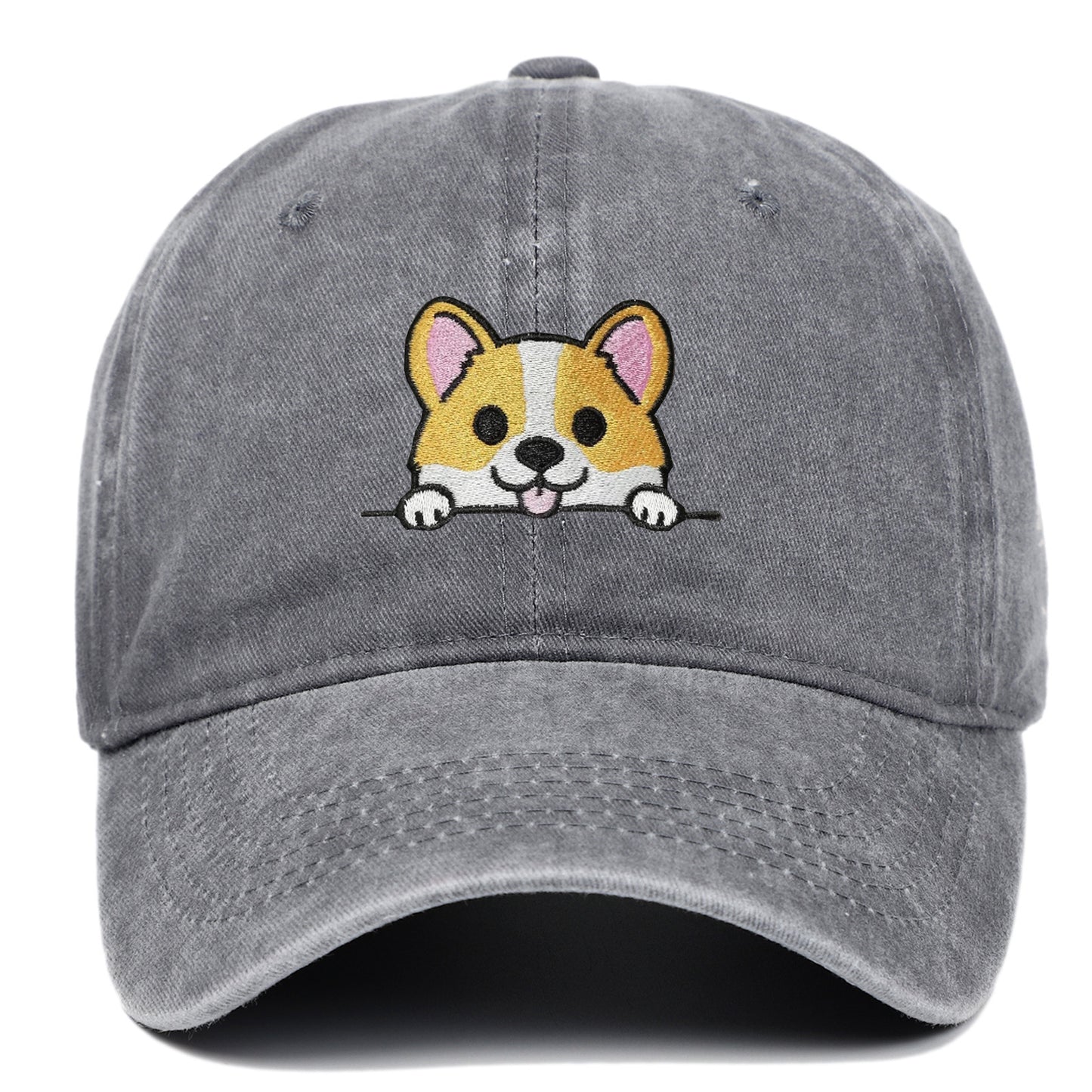 Corgi Embroidered Baseball Fashionable Washed Sports Cap