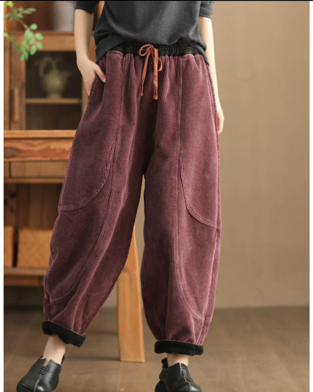 Loose Stitching And Brushed Warm Trousers For Women