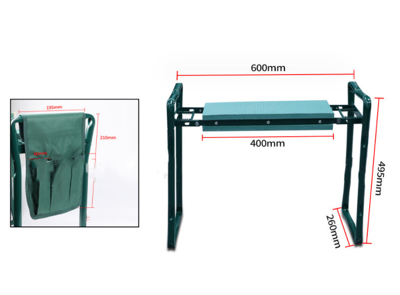 Foldable Outdoor Lawn Bench Chair With Tool Pouch Garden Rest