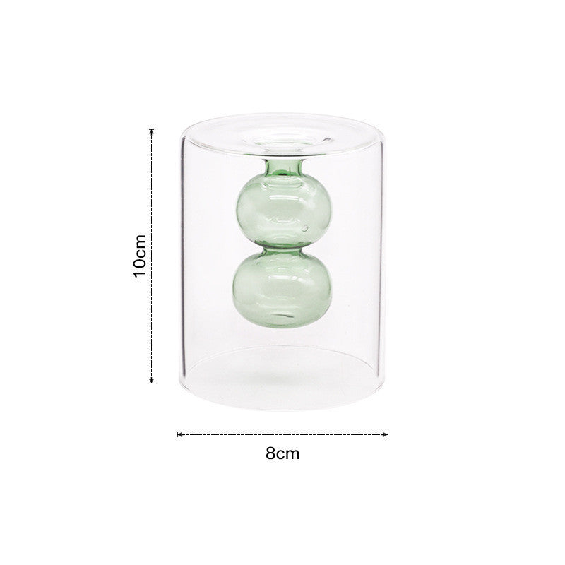 Double glass transparent vase