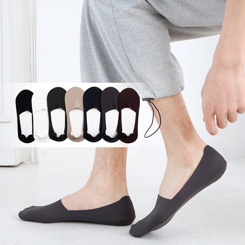 Men's Ice Silk Silicone Anti-off Invisible Pure Cotton Sweat Absorbing Boat Socks