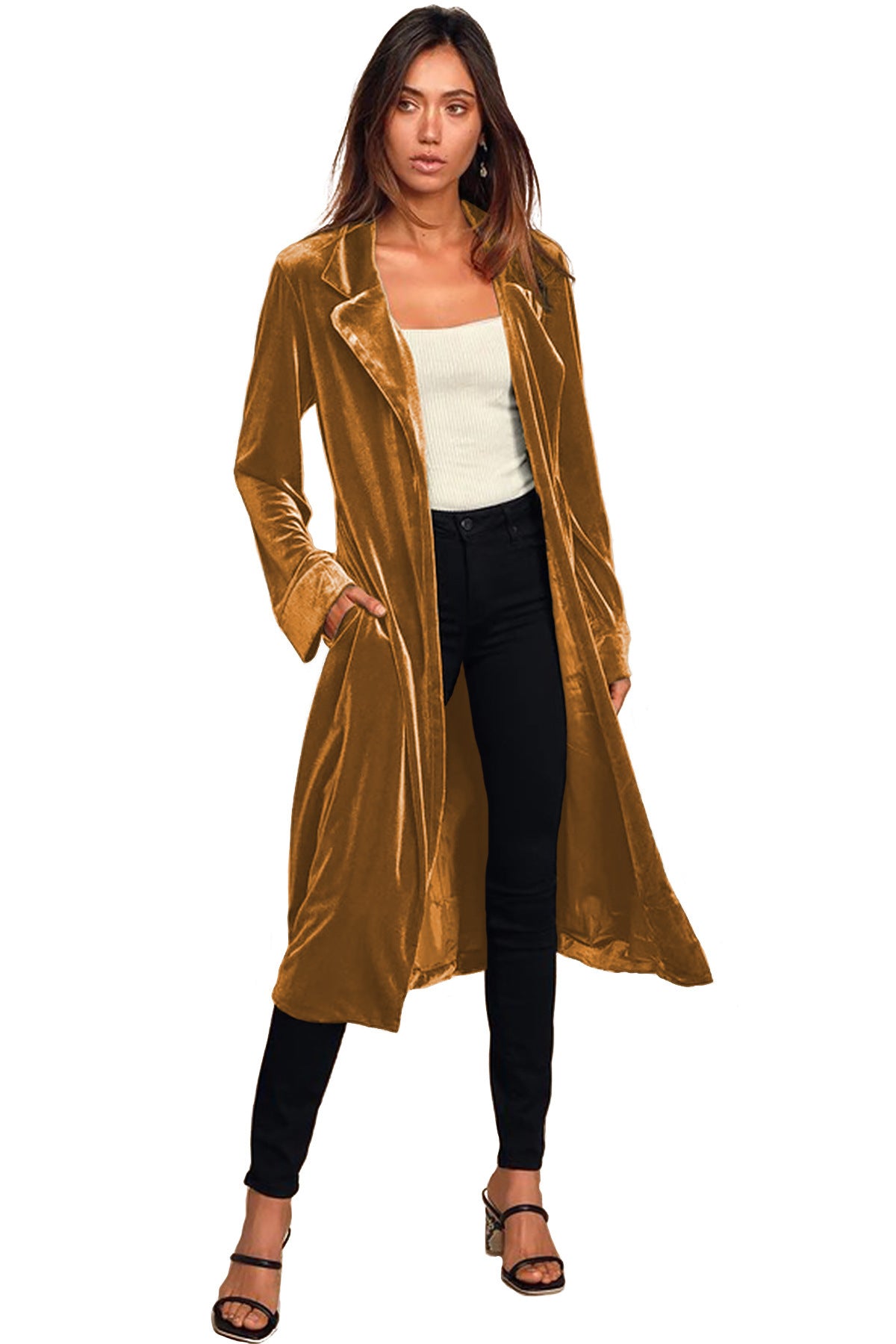 European And American Gold Velvet Long Trench Coat