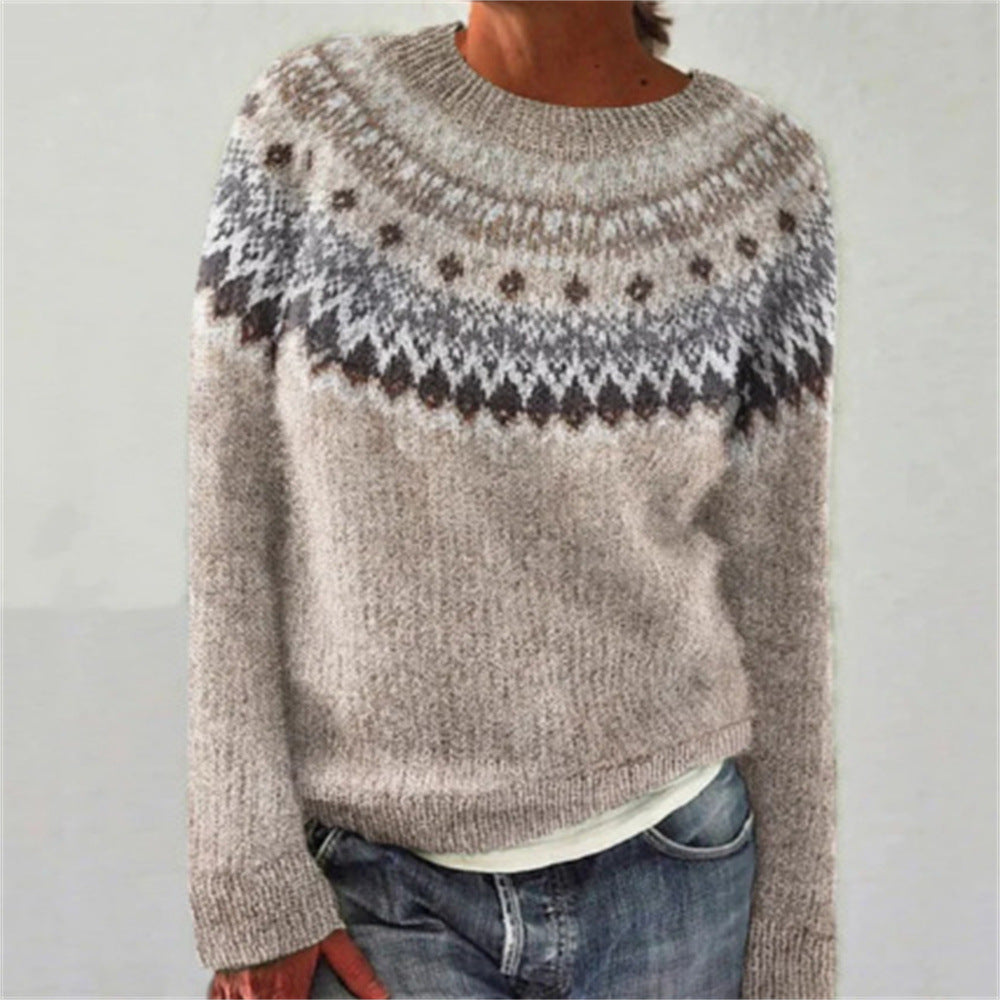 Women's Printed Wear Crew Neck Casual Sweater