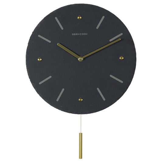 Natural slate stone brass scale swing clock