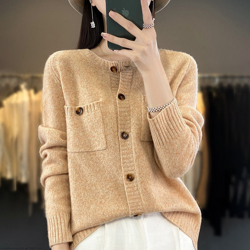 Round Neck Fancy Loose Slimming Long Sleeves Wool Base Shirt