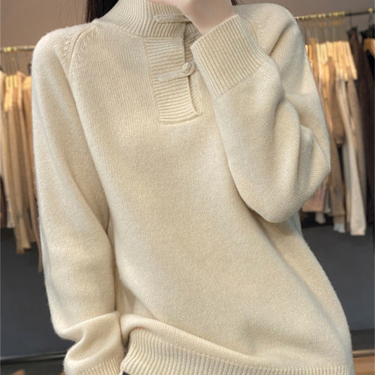 Women's Retro Turtleneck Sweater With Buckle