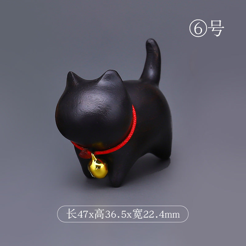 Wood Carving Little Black Cat Mini Doll Decoration Handicraft