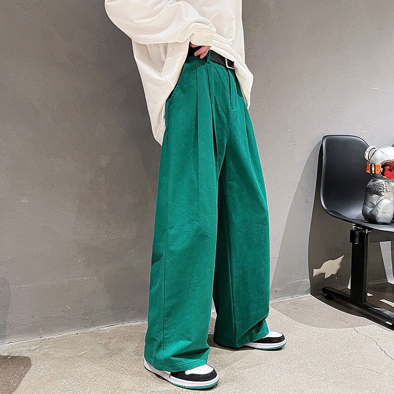 Men's Simple Japanese Loose Straight Washed Cotton Trousers