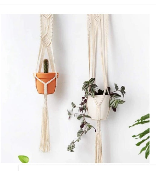 4 Pack - Macrame Plant Hangers & Shelf